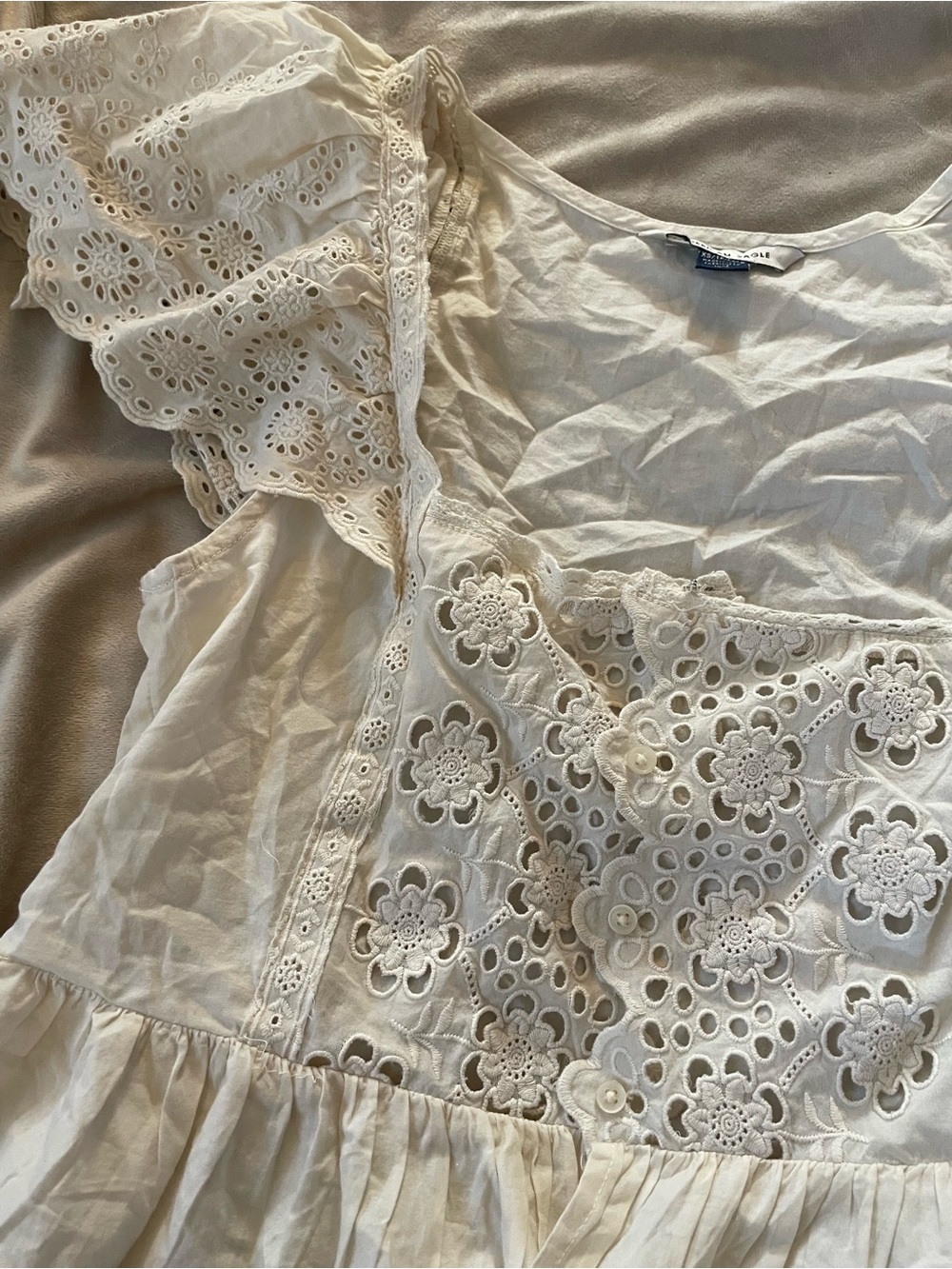 American Eagle Outfitters Cream Eyelet Peasant Top